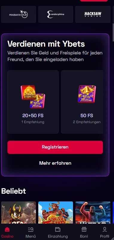YBets Casino App – mobile Version auf dem Smartphone