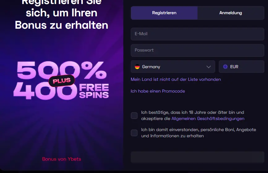 YBets Casino Registrierung – Konto erstellen